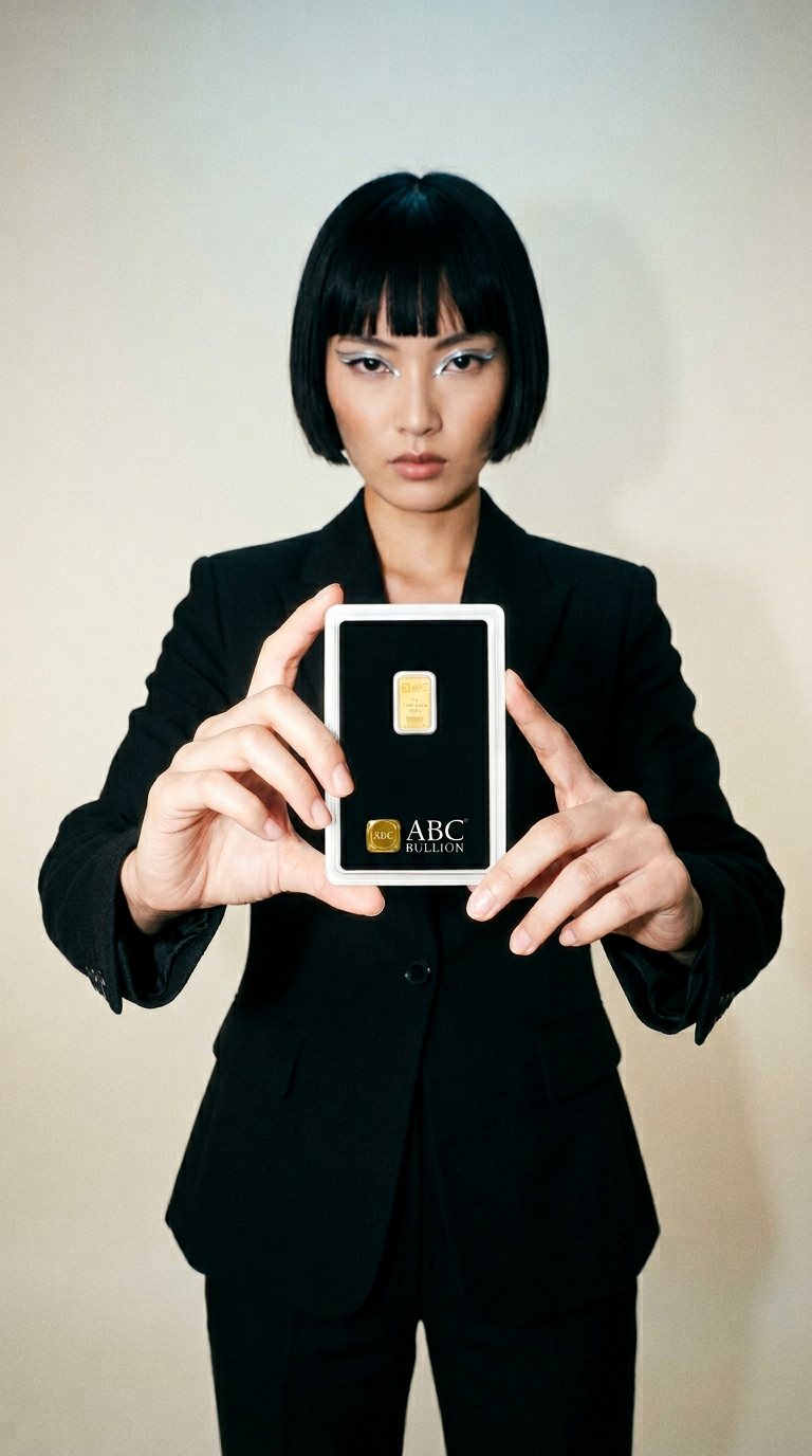 AI product shot of 1g ABC Bullion Gold Minted Tablet 9999 Gold