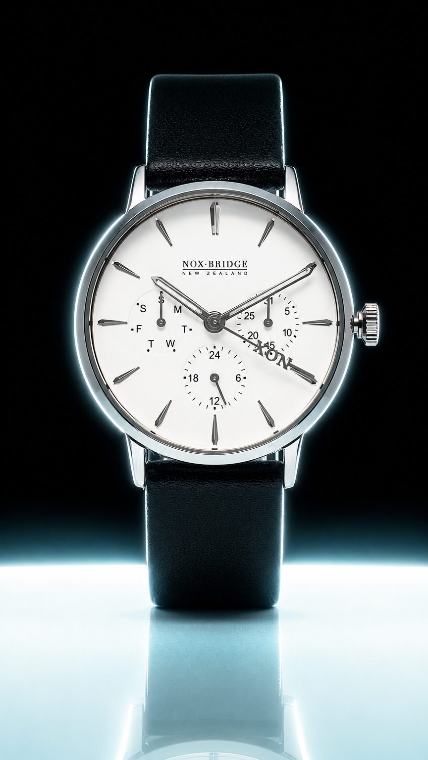 AI product shot of Noxbridge Classic Capella Silver 36MM CS36