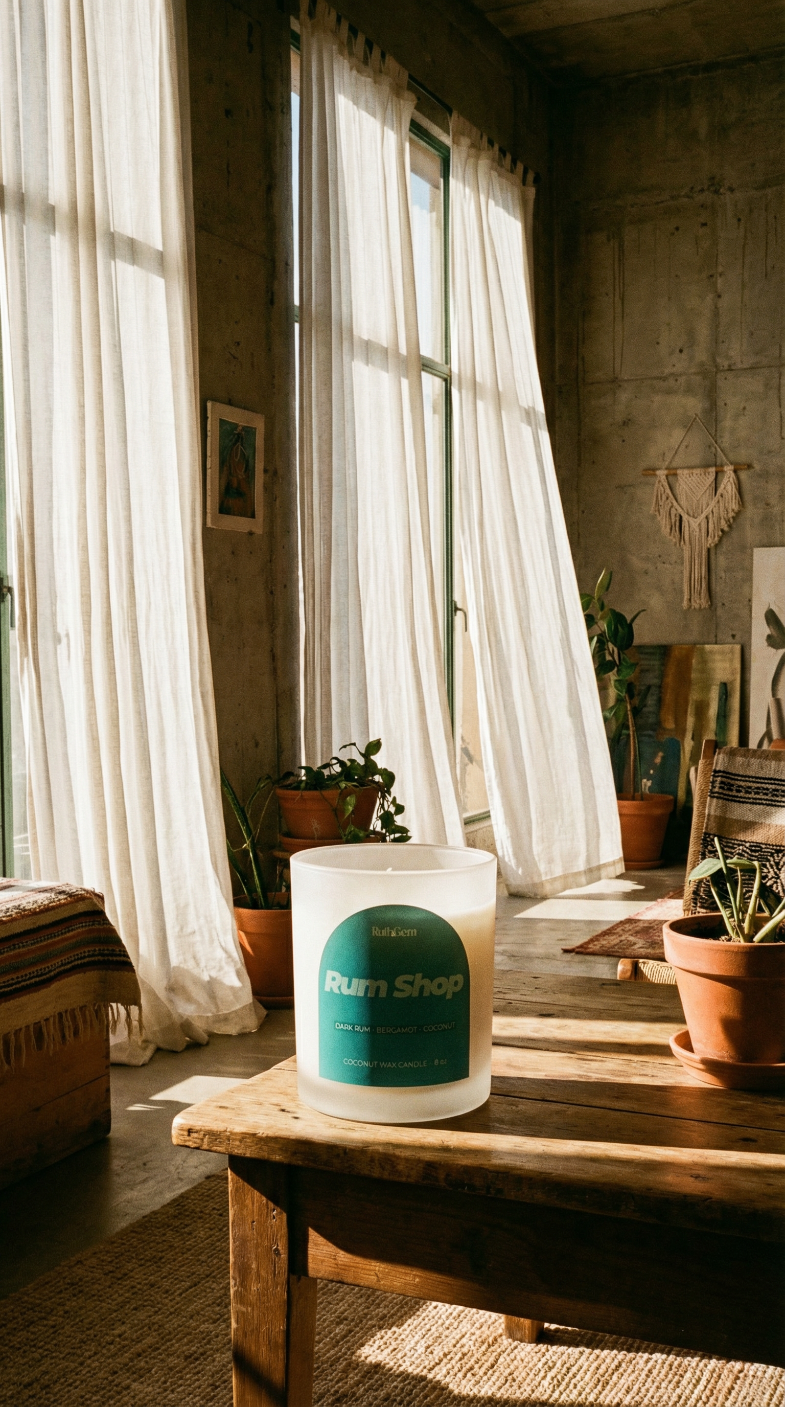 AI product shot of Rum Shop Candle