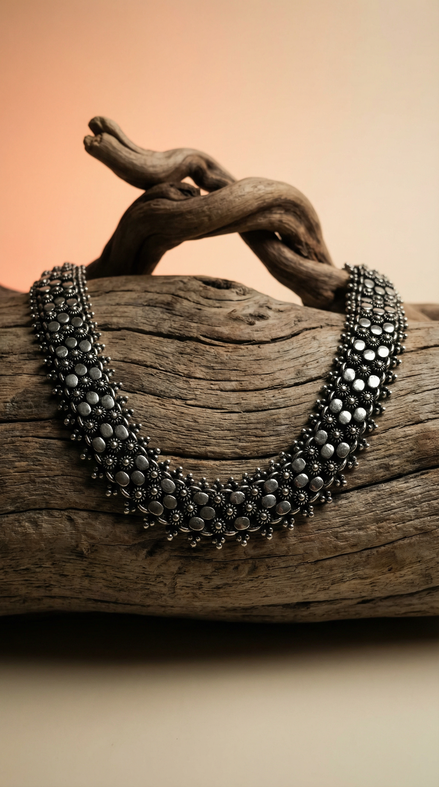 AI product shot of Noir • Naga Necklace w/ Chevron Accent