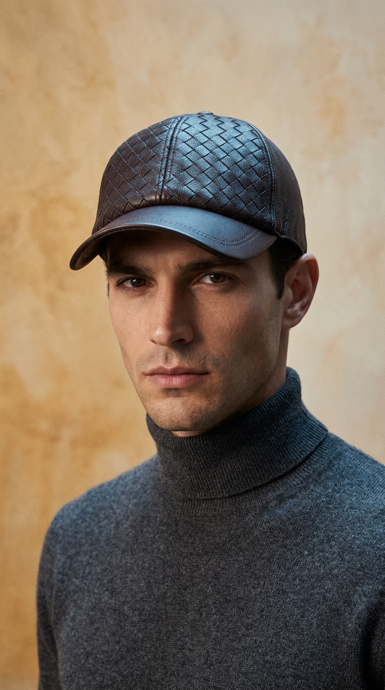 AI product shot of Men’s Genuine Goat-Skin Leather Winter Baseball Cap