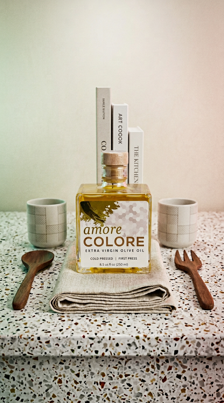 AI product shot of Amore Colore Olive Oil