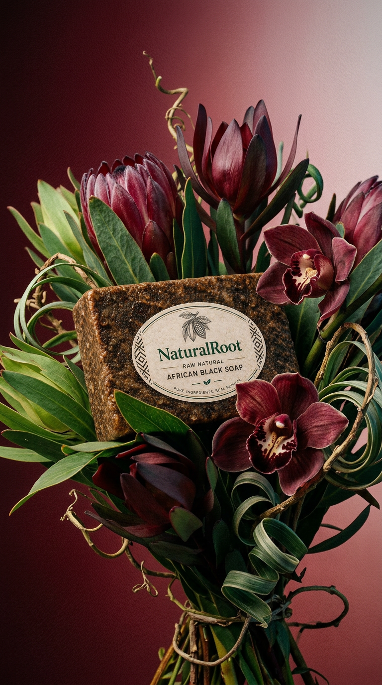 AI product shot of NaturalRoot Raw African Black Soap