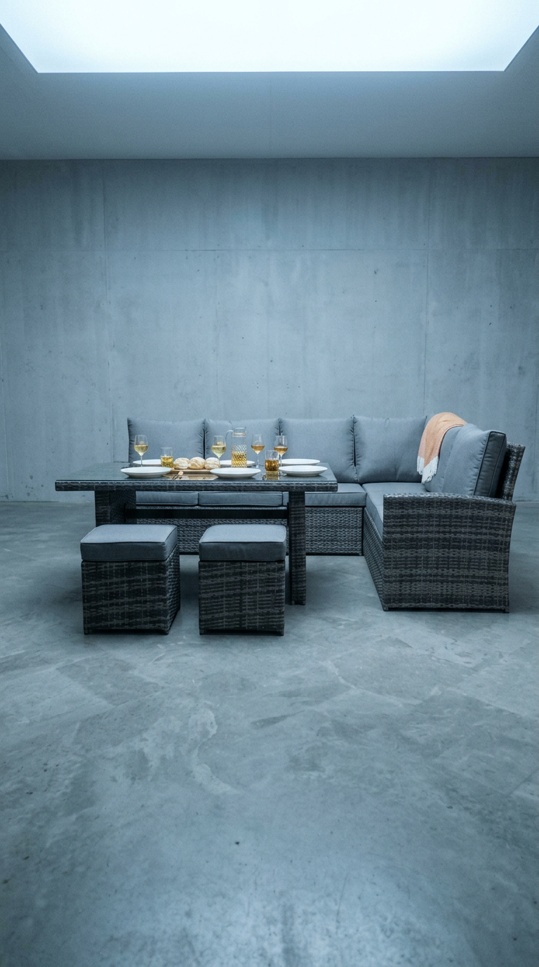AI product shot of Charles Bentley 6 Seater Premium Rattan Dining Set Grey
