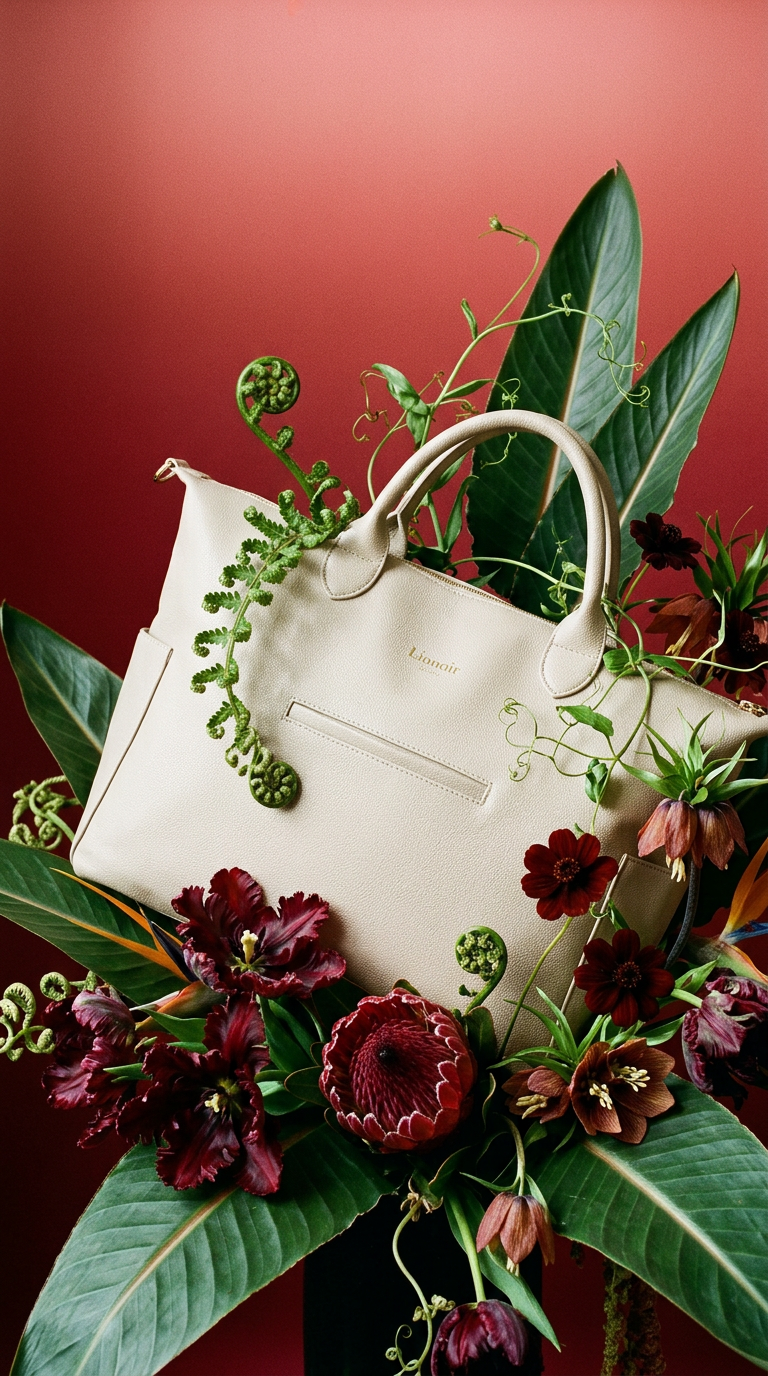 AI product shot of Líonoir 'Classique' Diaper Bag (Vegan leather) Beige/Gold