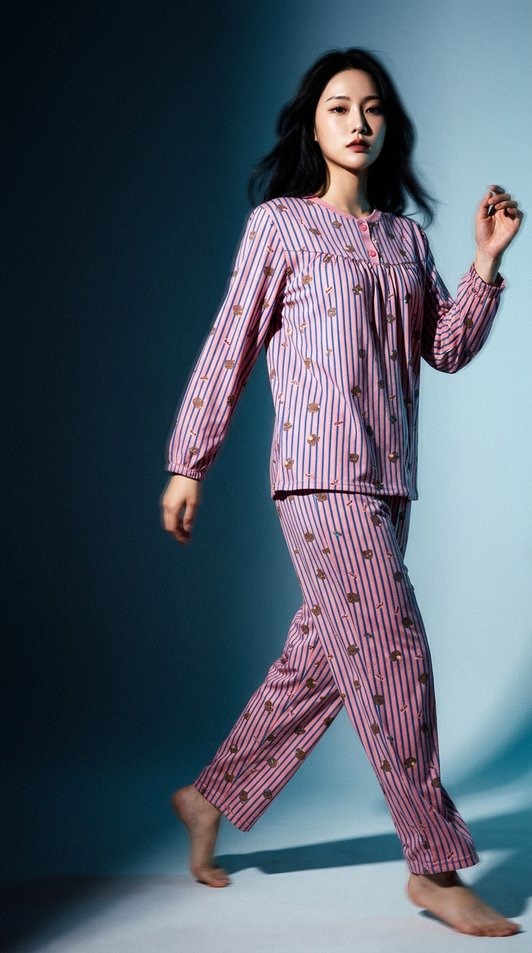 AI product shot of 여성 피치기모잠옷 수면 극세사잠옷 빅사이즈 원피스 임산부 파자마세트 홈웨어