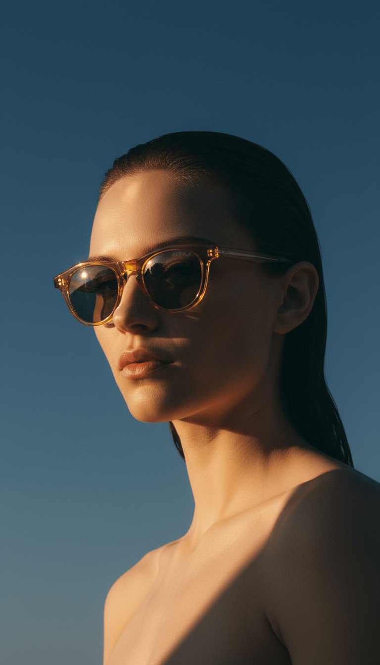 AI product shot of VOCAL Translucent Honey | Green Polarised Bio Lens