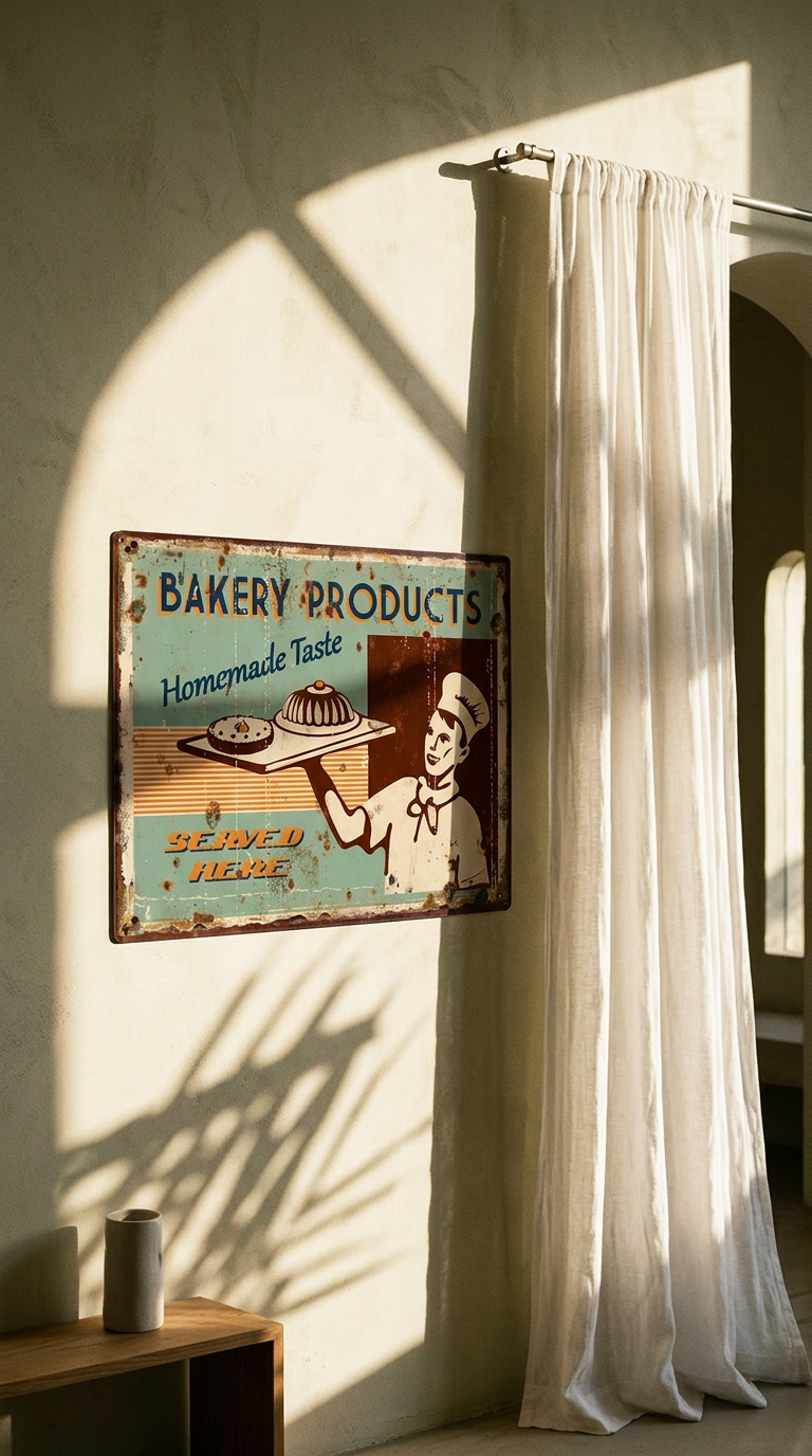 AI product shot of Zelená nástěnná kovová cedule Bakery Products - 25*1*20 cm