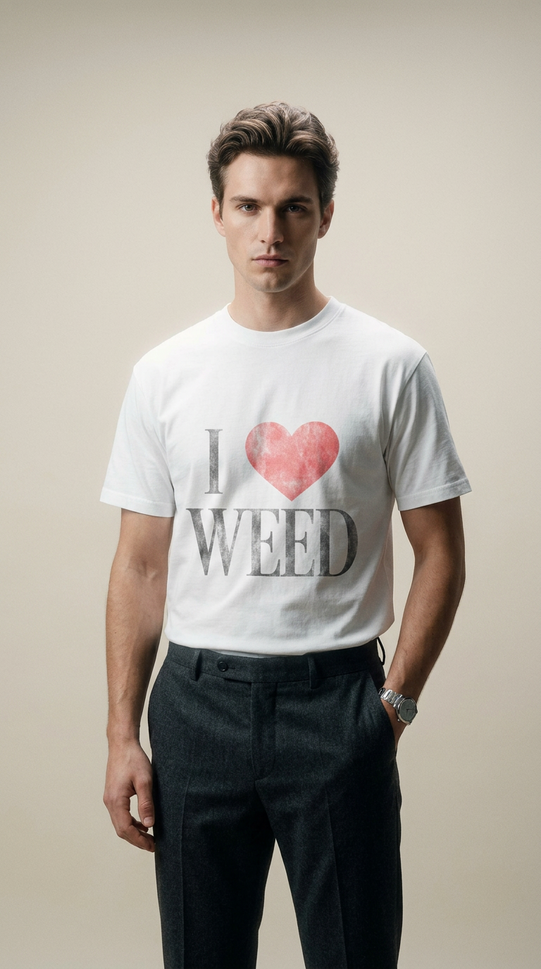 AI product shot of I ♥ WEED Oversize T-Shirt — Vintage Love Weed Tee
