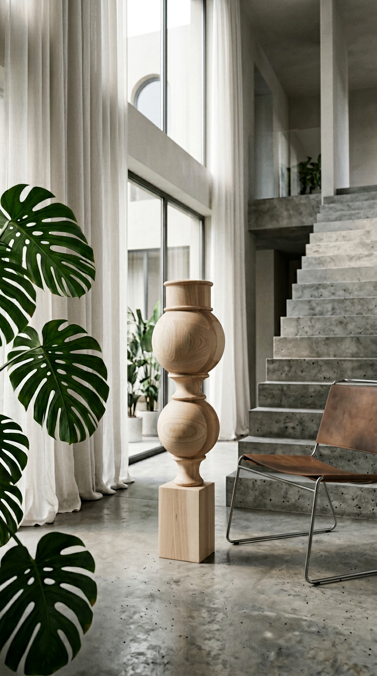 AI product shot of Wooden Breakfast Bar & Table Support Leg – Handmade Furniture Base, H890 mm (35.0 inch)