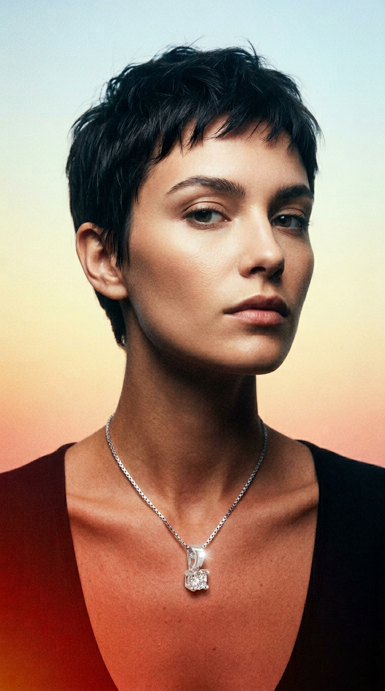 AI product shot of 18K White Gold Solitaire Diamond Pendant 0.15Ct