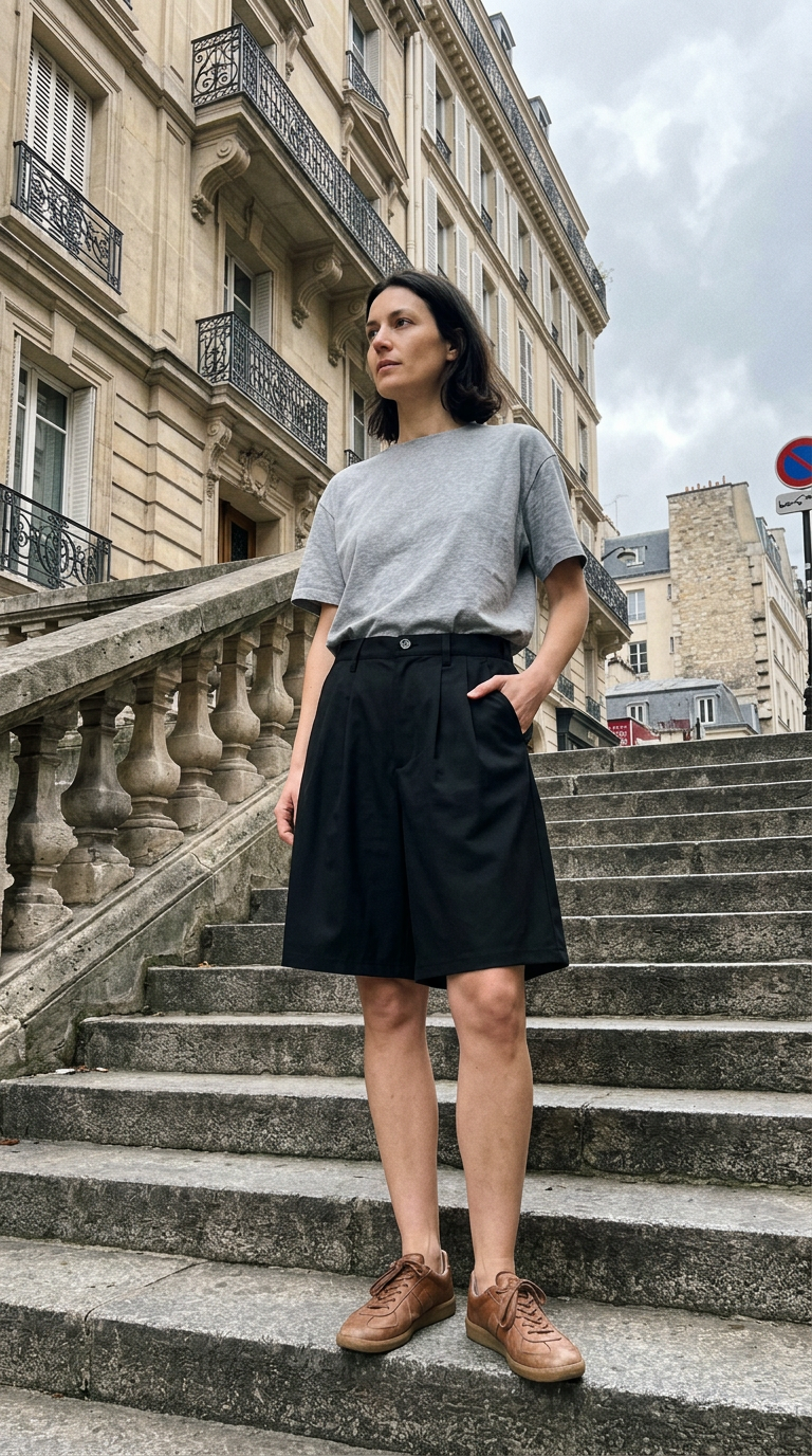 AI product shot of Wide Leg Pleated Shorts - Black