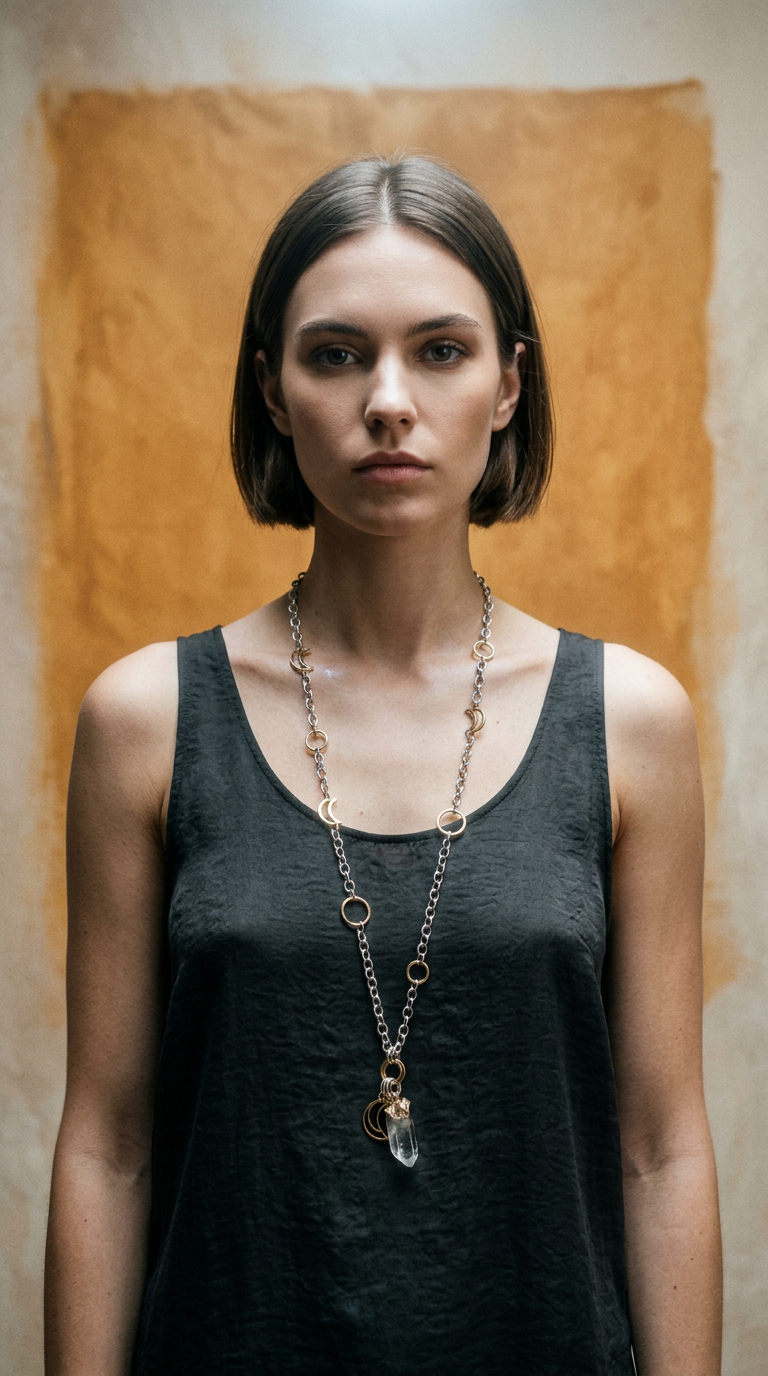 AI product shot of Eos Threshold Crystal Pendant Long Necklace - Silver / Gold