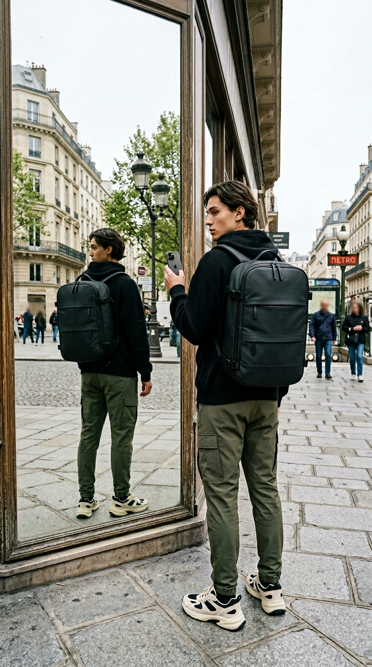 AI product shot of Sac à dos cabine