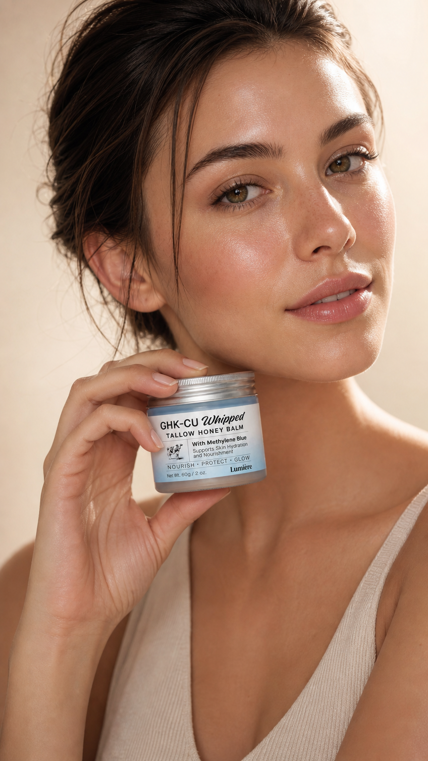 AI product shot of GHK-Cu Whipped Tallow Honey Balm