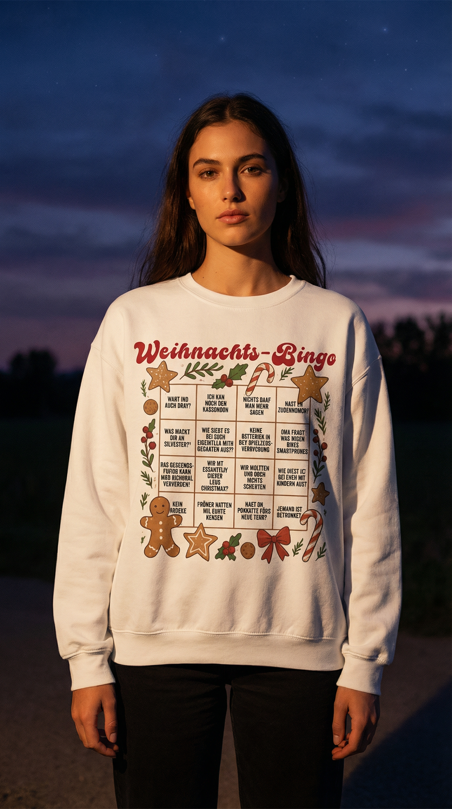 AI product shot of CHRISTMAS BINGO CHRISTMAS SWEATER