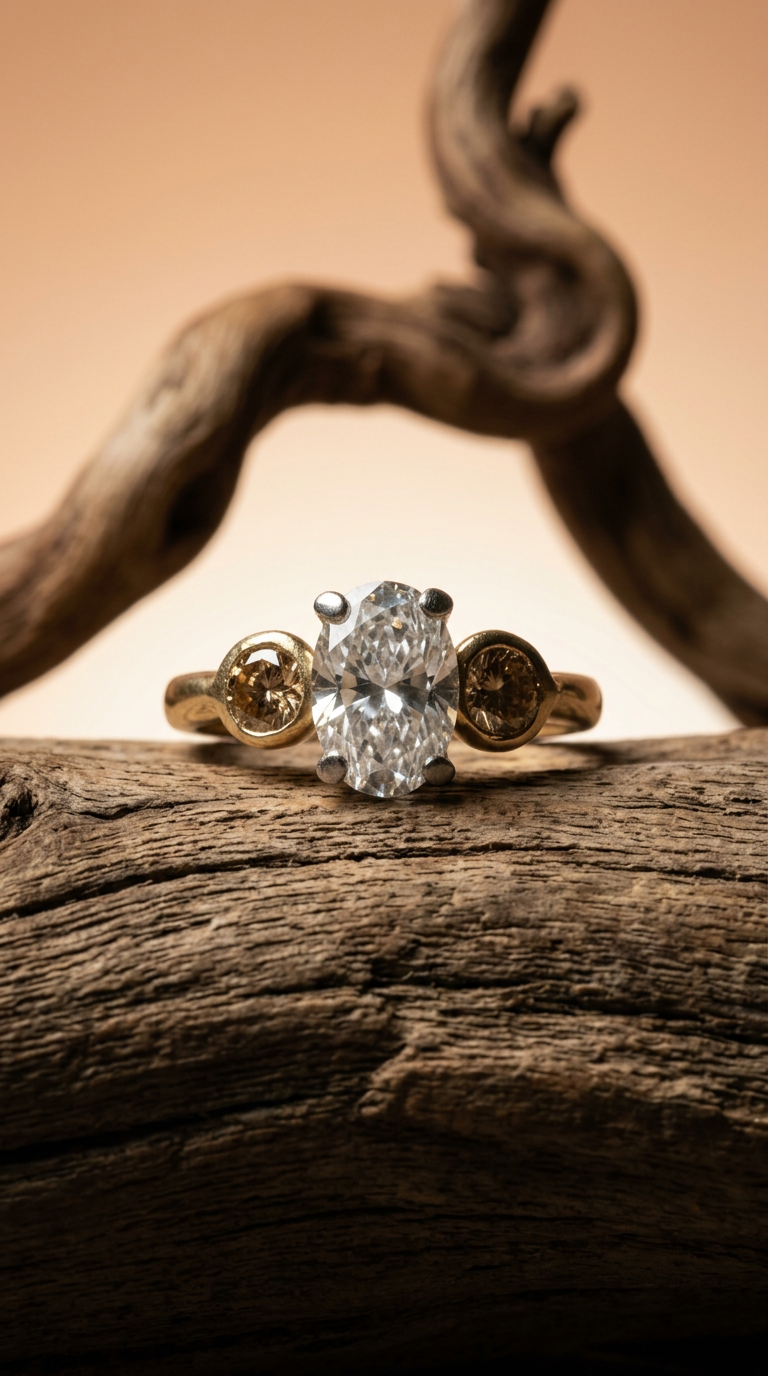 AI product shot of 3.00 Carat Oval Diamond 18K Trilogy Ring