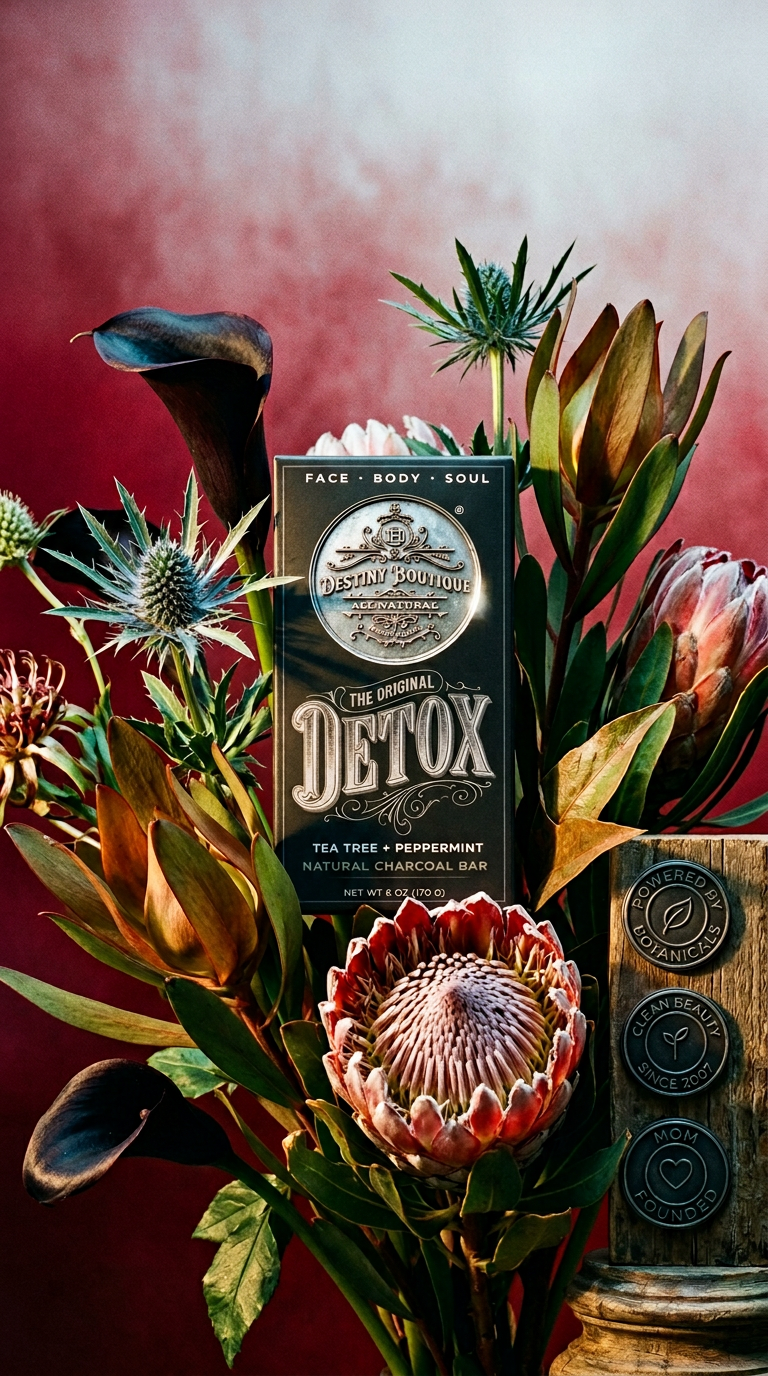 AI product shot of Destiny Boutique Charcoal Facial Soap 6 oz