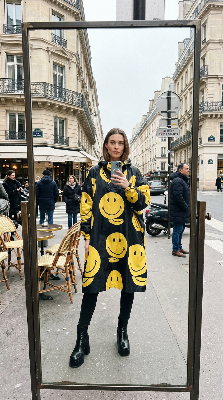 AI product shot of All Smiles x Smiley - Rain Poncho