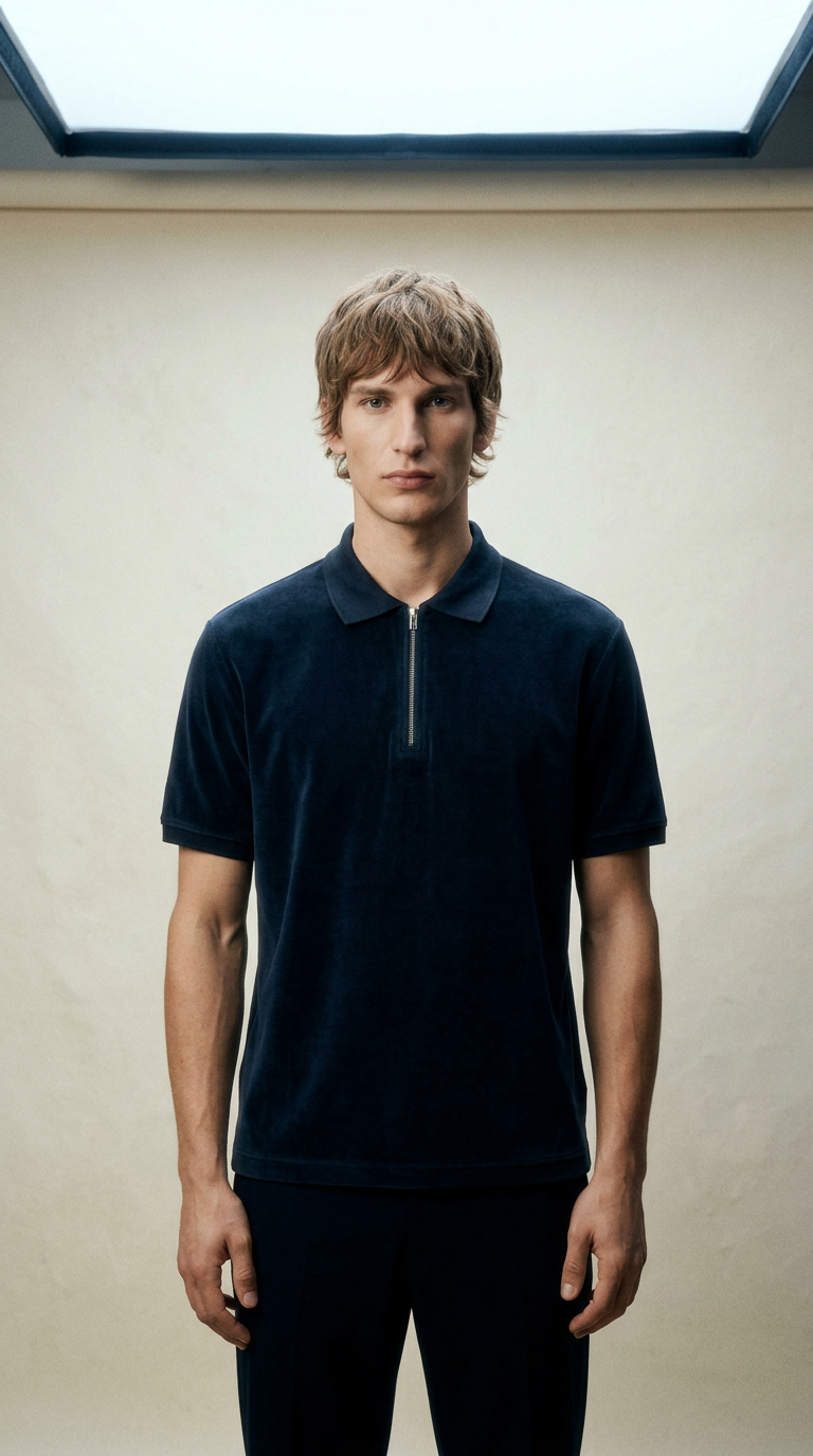 AI product shot of Francis Velour Polo Shirt