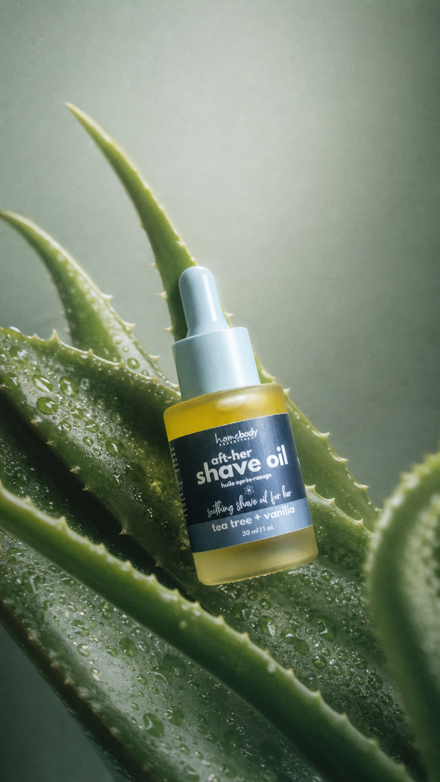 AI product shot of Aft-Her Shave Oil
