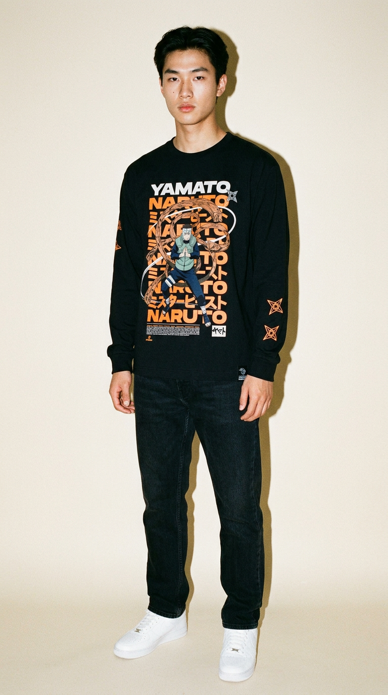 AI product shot of MrBeast x NARUTO Yamato Long Sleeve Tee