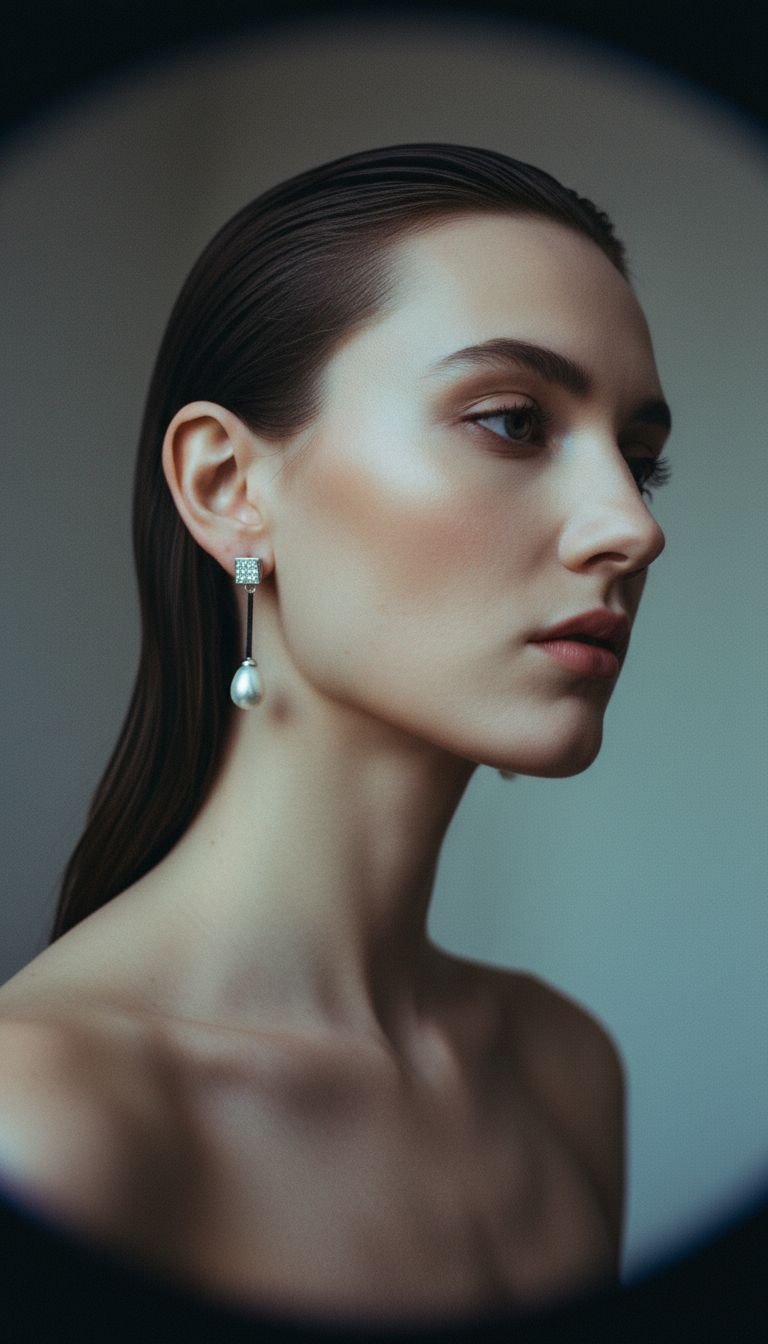 AI product shot of Zilveren oorbellen met rechthoekige zirconia