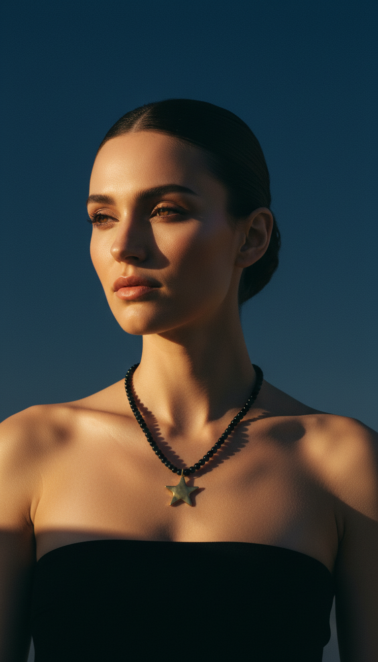 AI product shot of Starlit Nights Necklace – Black & Gold