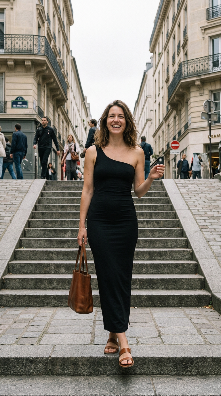 AI product shot of BOA Black Slinky One Shoulder Midi Dress UK XS