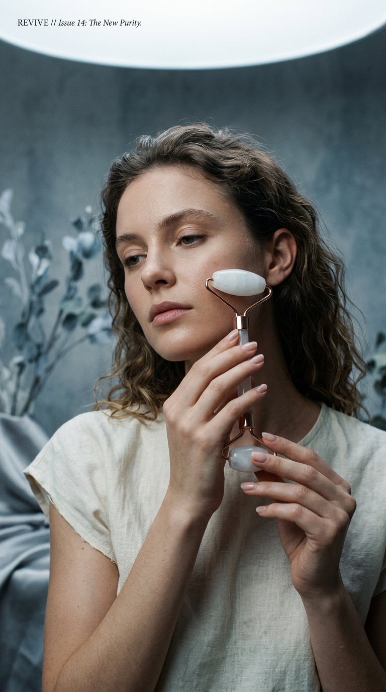 AI product shot of Clear Quartz White Jade Beauty Roller