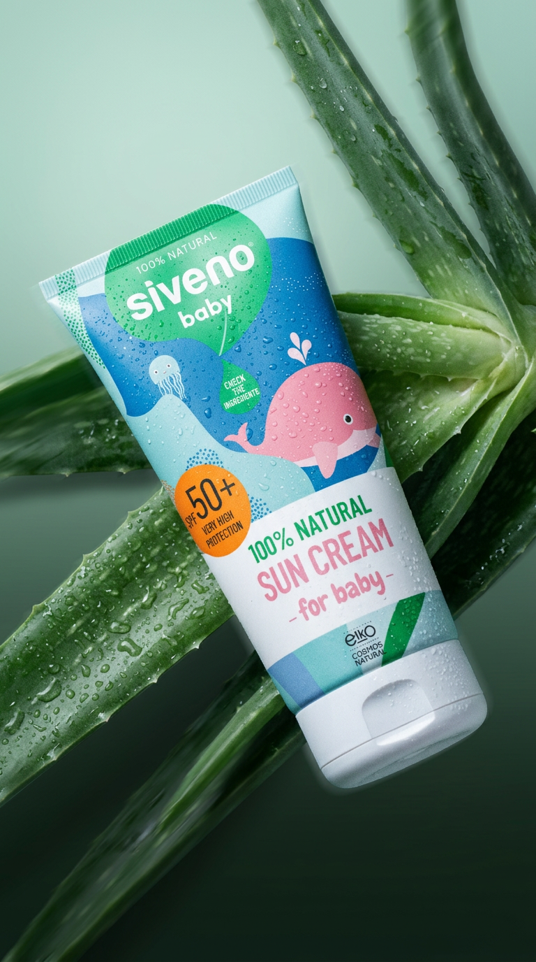 AI product shot of Siveno Natuurlijke Zonnebrandcreme SPF 50 (Baby en Kind)