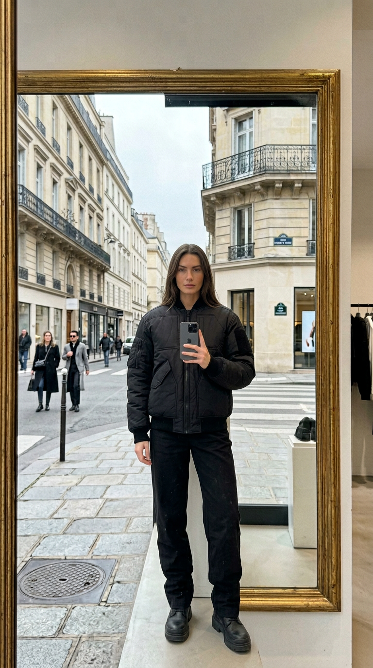 AI product shot of Warm bomber jacket "Kushoji"