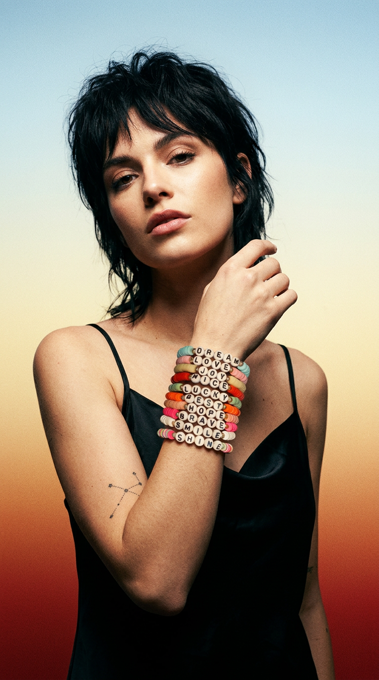 AI product shot of Friendship Bracelets Boho Stackable Bracelets for Women, Clay Bead Bracelets