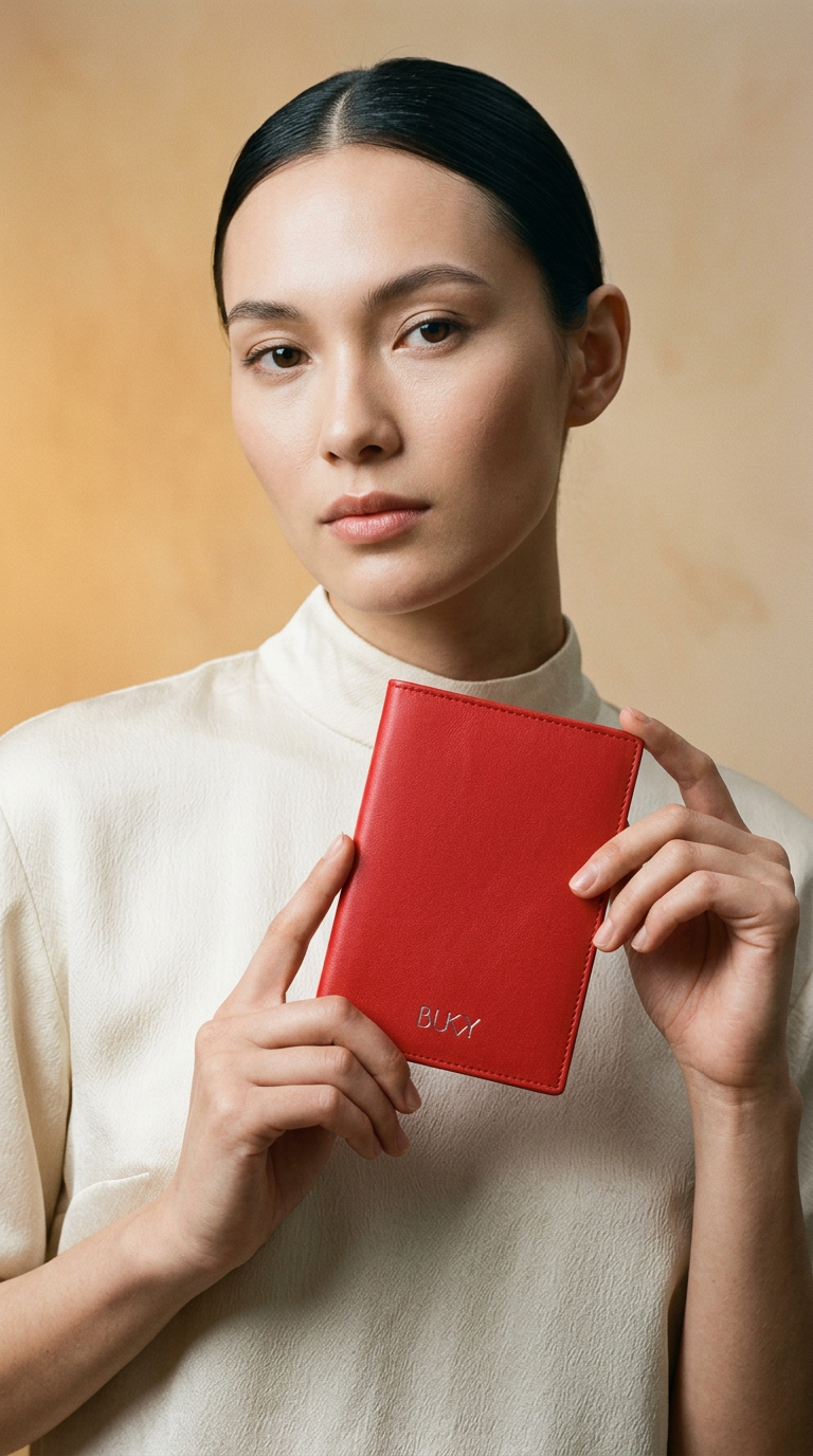 AI product shot of Passport cover / Poppy