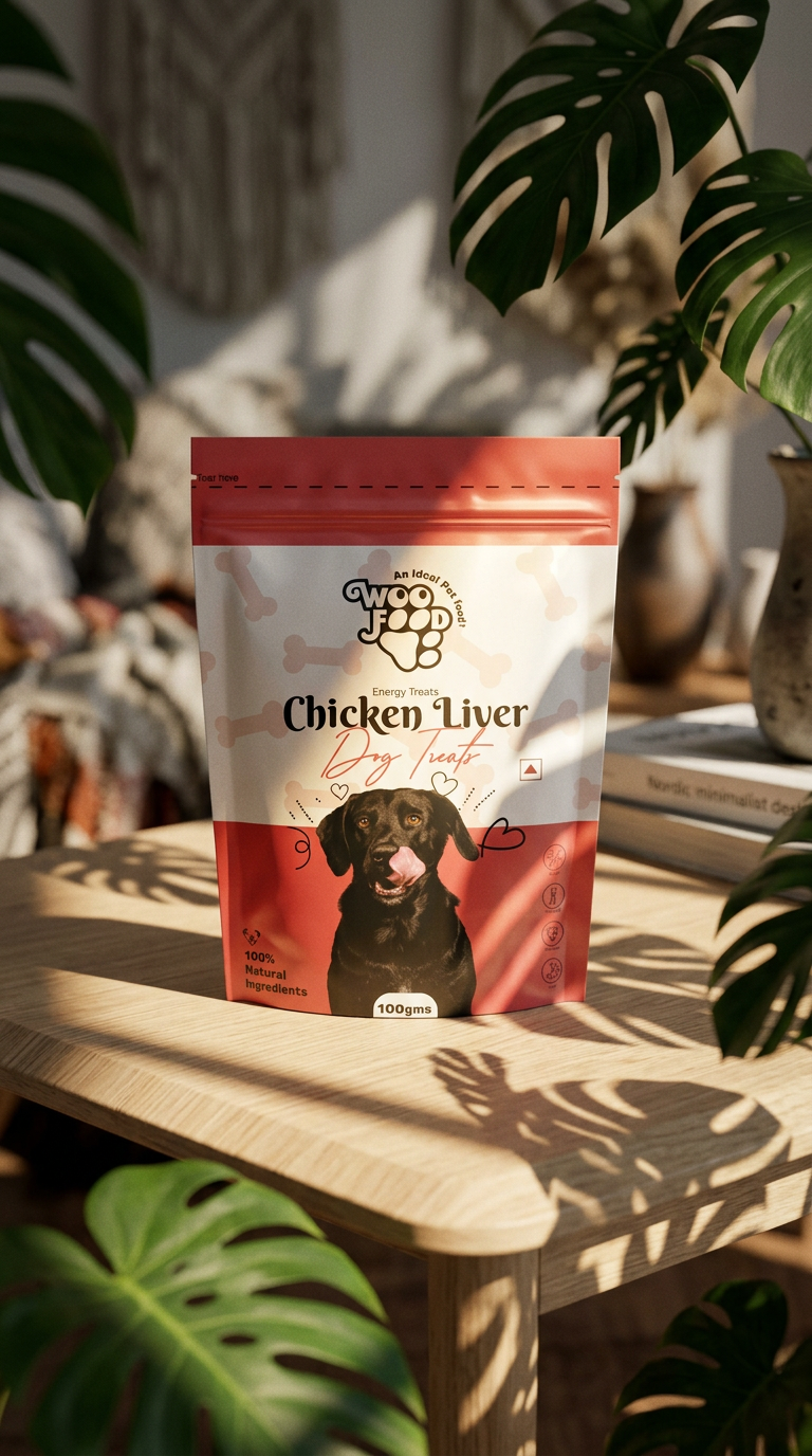 AI product shot of WooFood Chicken Liver Dog Treats -100gm