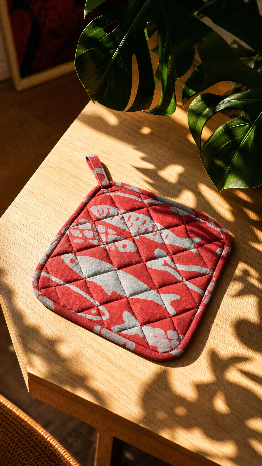 AI product shot of Organic Batik Pot Holder | Sardines