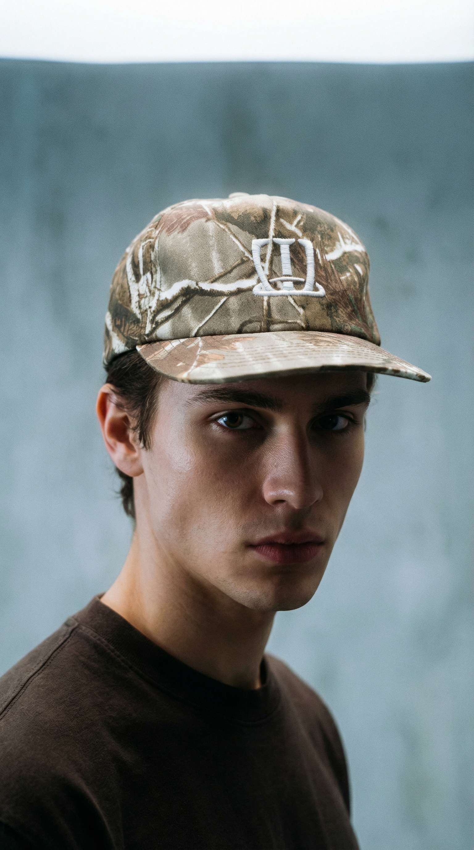 AI product shot of W logo cap (Real tree camo)