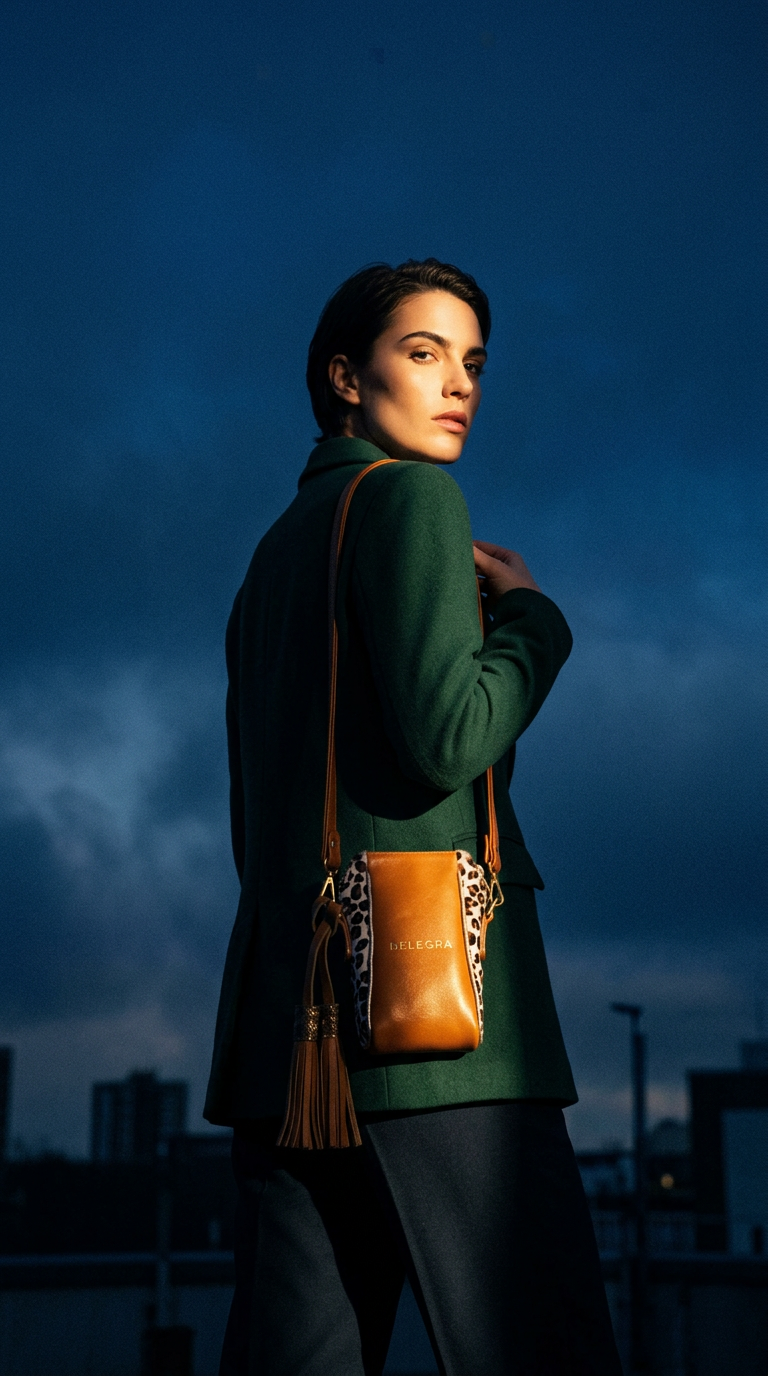 AI product shot of Crossbody Pouch Tan & Leopard