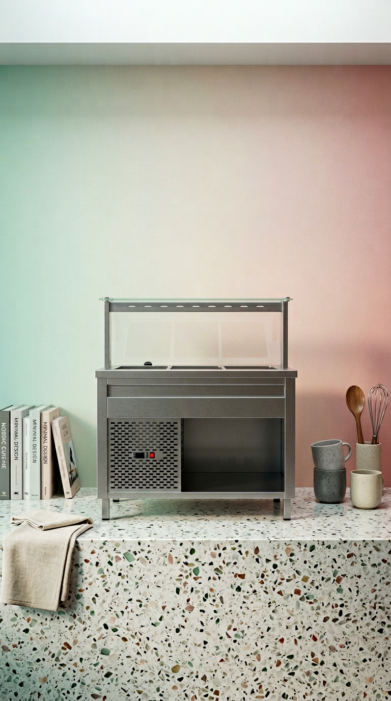 AI product shot of Hűtőpult 3xGN1/1 egyenes üveges felépítménnyel 1150 mm