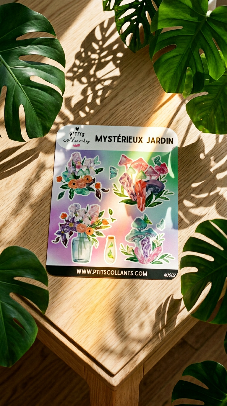 AI product shot of Mystérieux jardin - MJ002 · Feuille d'autocollants