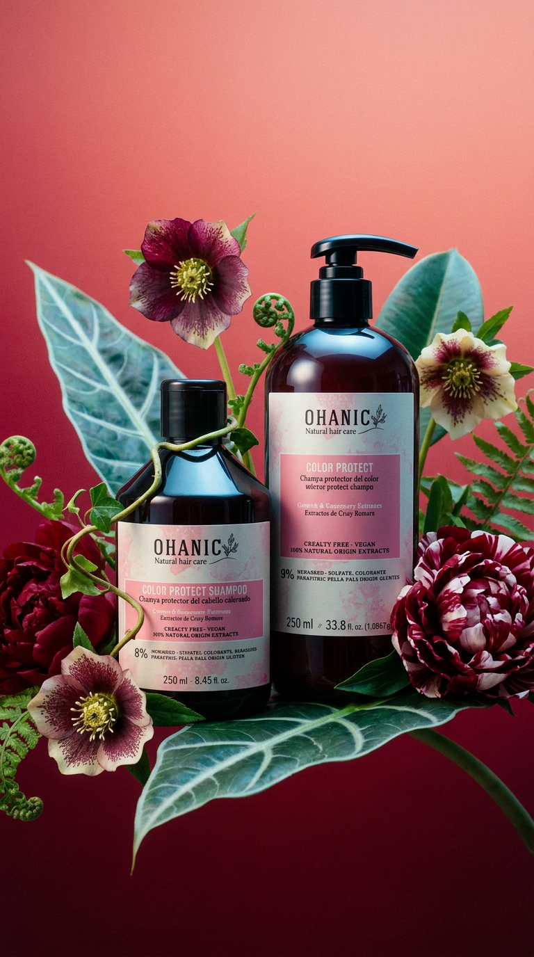 AI product shot of Farbschutz Shampoo von Ohanic