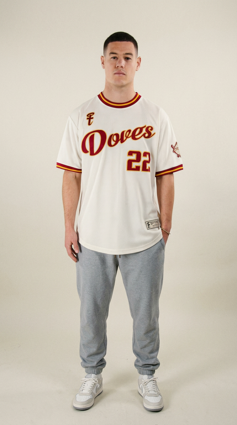 AI product shot of Treth Doves Baseball Jersey