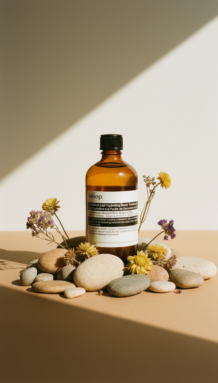AI product shot of Geranium Leaf Hydrating Body Treatment