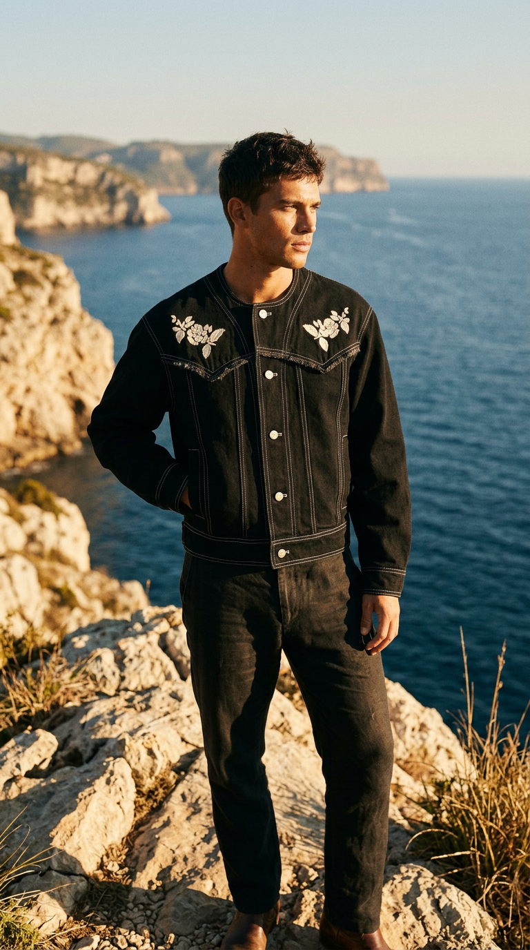 AI product shot of 【26SS】ハンドエンブロイダリーデニムジャケット