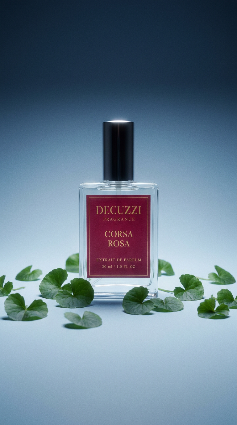 AI product shot of Corsa Rosa Parfum - Romantic Luxury Fragrance | Pear, Rose & Vanilla |