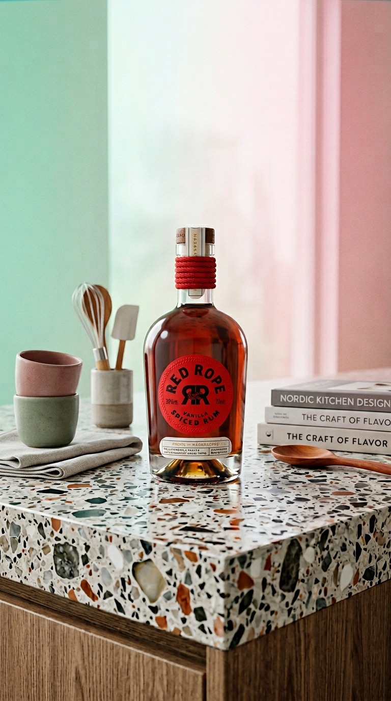 AI product shot of Red Rope Spiced Rum