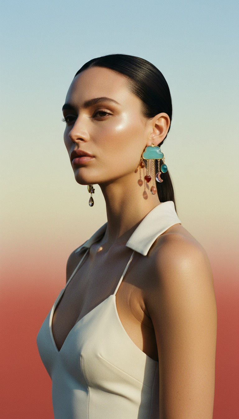AI product shot of Cloud & Rain Chain Drop Earrings with Blue Chalcedony