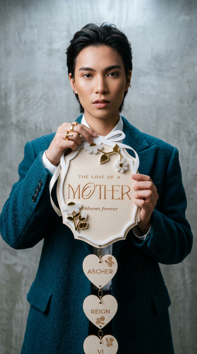 AI product shot of Mother's Day - Heart Blooms Family Plaque