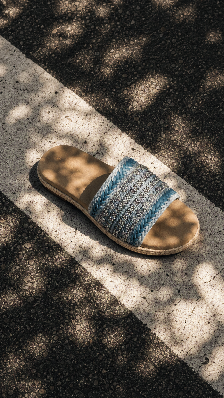 AI product shot of Casual Chic Embellished Slides