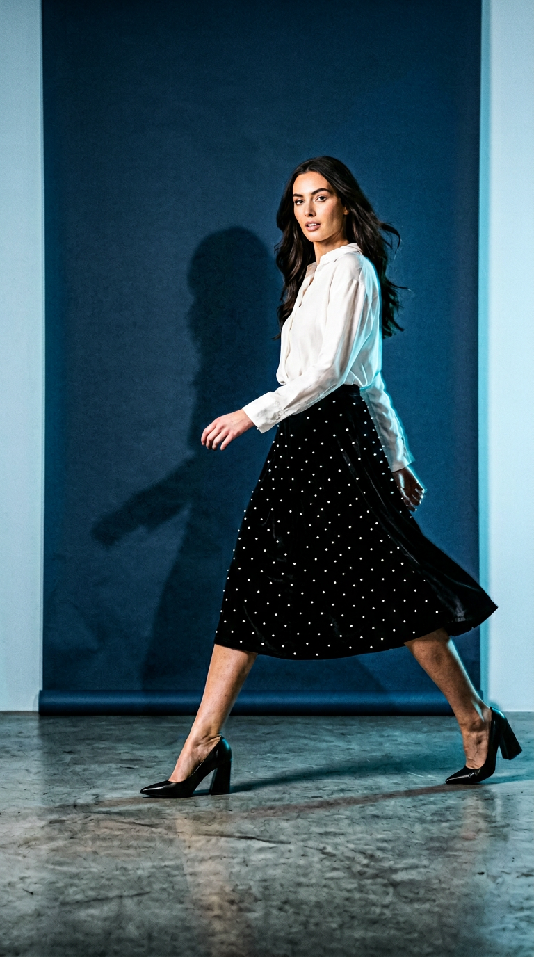 AI product shot of MADELIN VELVET SKIRT